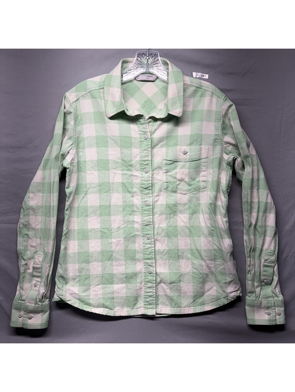 Stio Womens Shirt Medium Green Plaid Dovetail Flannel Hiking Camping Button Up